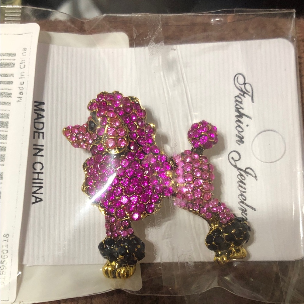 Pink and Gold Poodle Brooch